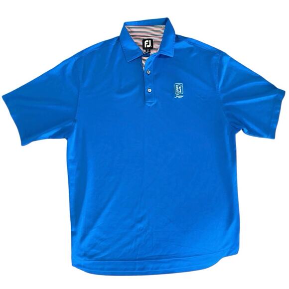 FootJoy Men’s Blue Golf Polo Shirt L TPC Sawgrass Logo Performance Activewear - Picture 1 of 10